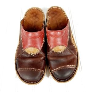Josef Seibel Leather Patchwork Clog Slide Closed Toe Mules A281